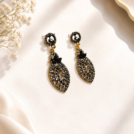 Antique Black Stone Drop Earrings
