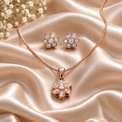 18K Gold Plated Floral CZ Pendant Set