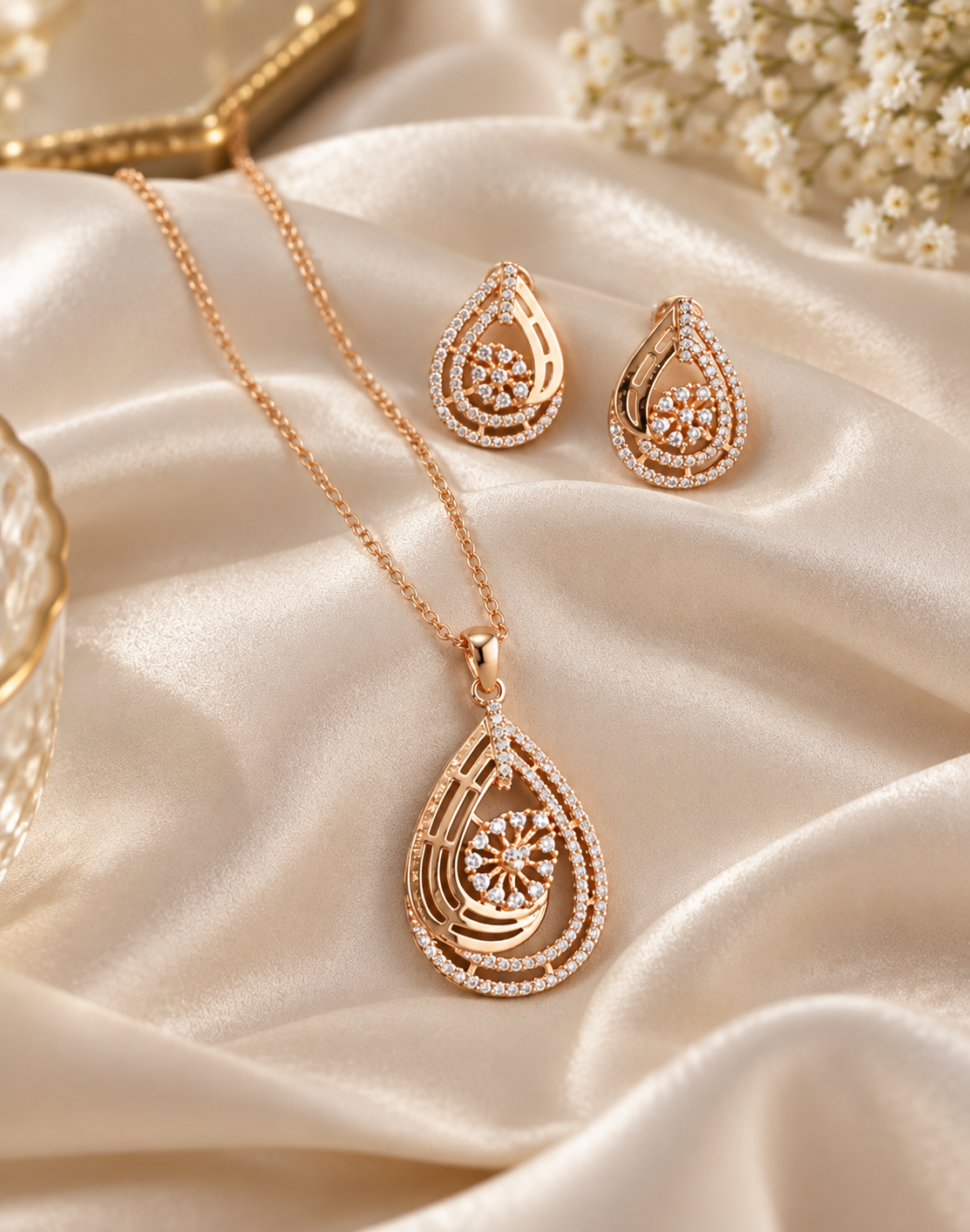 18K Gold Plated CZ Pendant Set