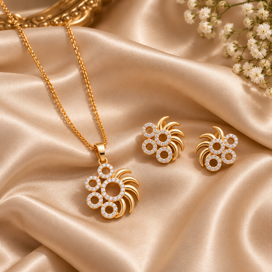 18K Gold Plated Floral CZ Pendant Set