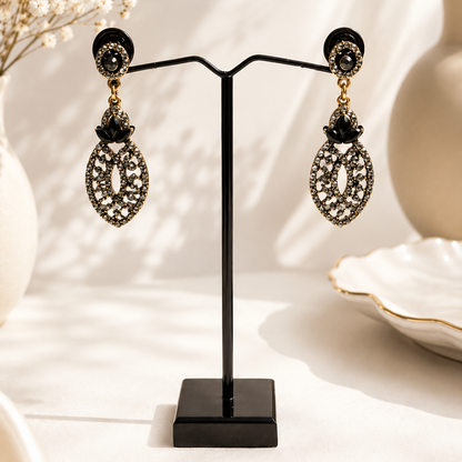 Antique Black Stone Drop Earrings