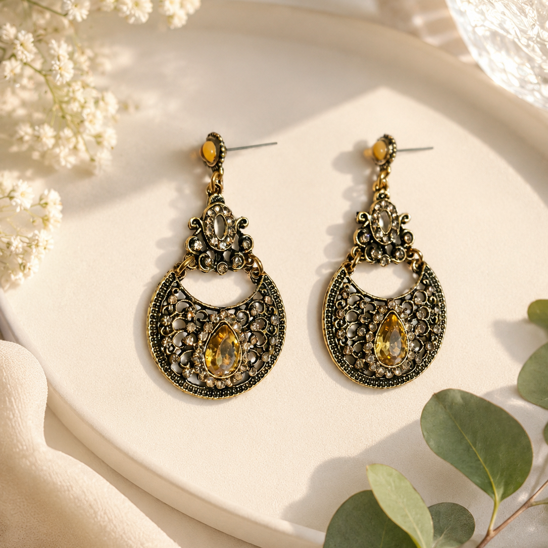 Antique Stone Dangle Earrings