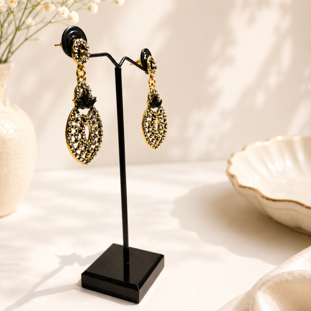 Antique Black Stone Drop Earrings