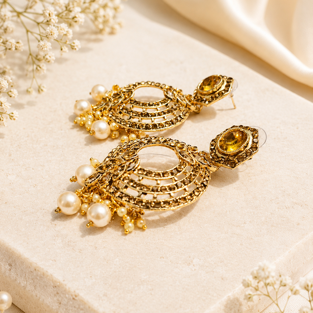 Gold Plated Pearl Chandbali Earrings