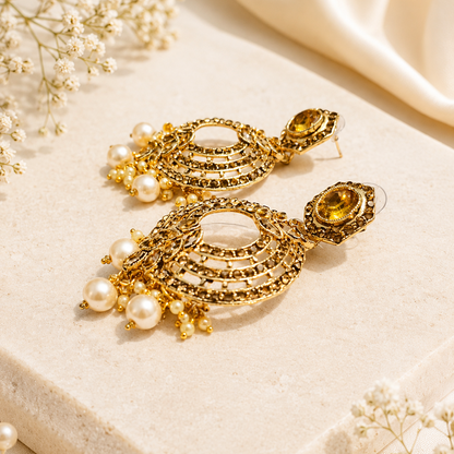 Gold Plated Pearl Chandbali Earrings