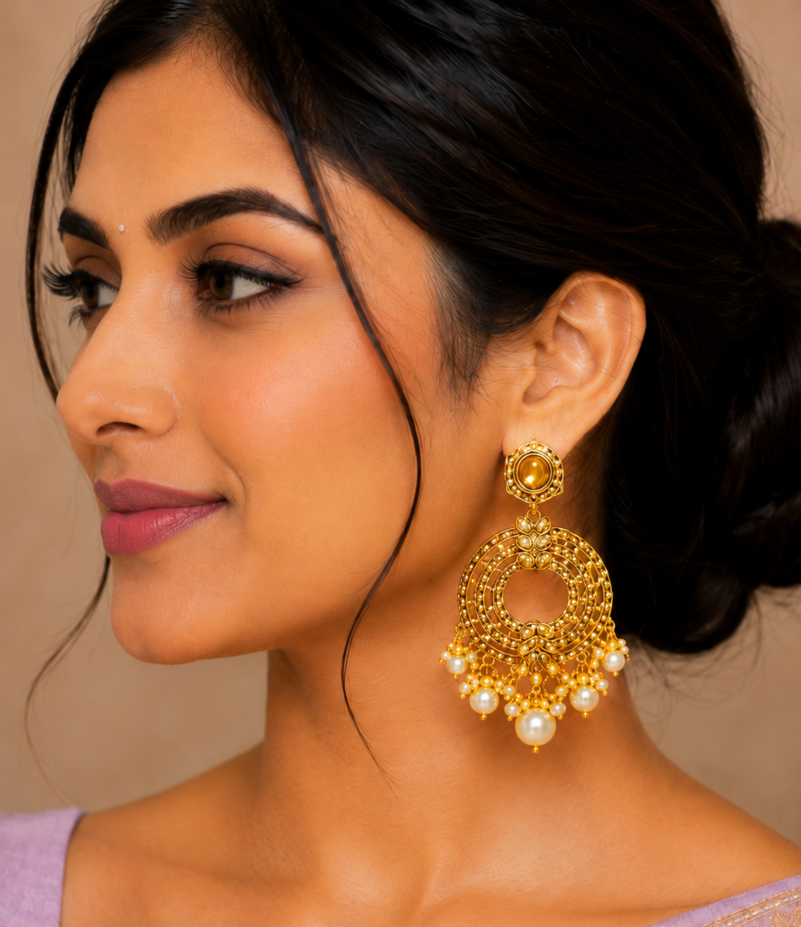 Gold Plated Pearl Chandbali Earrings