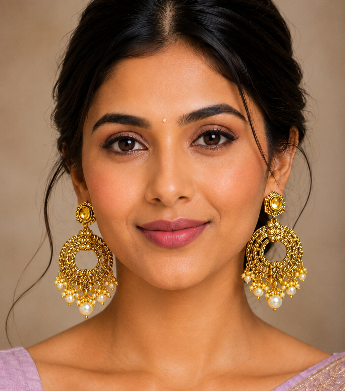 Gold Plated Pearl Chandbali Earrings