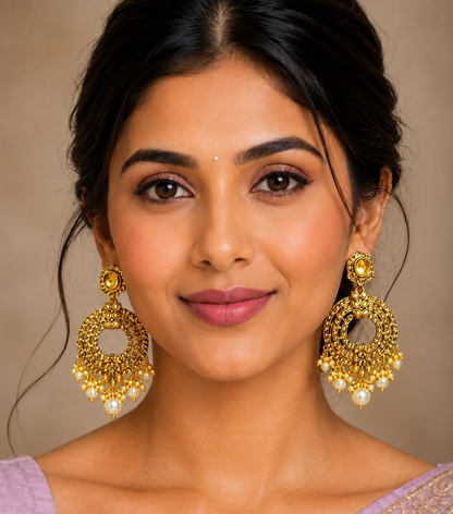 Gold Plated Pearl Chandbali Earrings