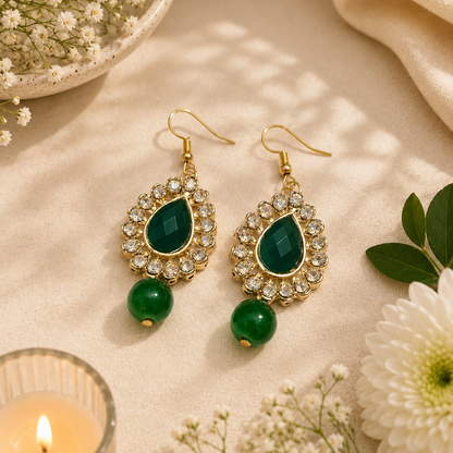 Green Beaded Kundan Necklace Set