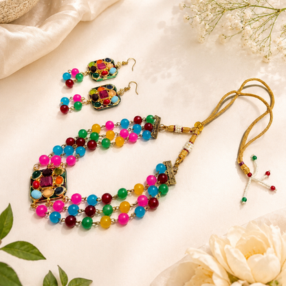 Multicolor Beaded Necklace Set with Earrings