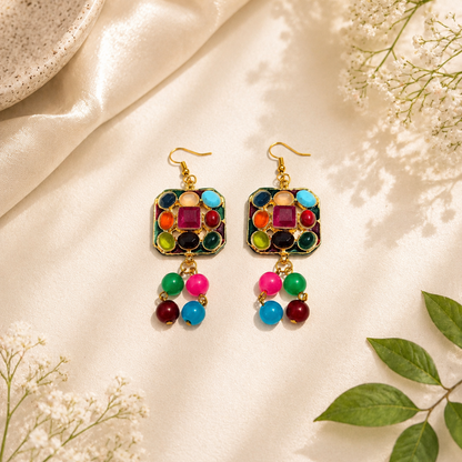 Multicolor Beaded Necklace Set with Earrings