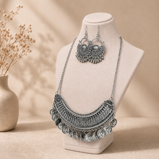 Oxidised Coin Necklace Set