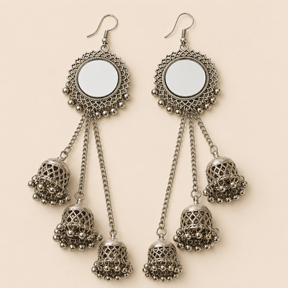 Oxidised Mirror Jhumka Earrings
