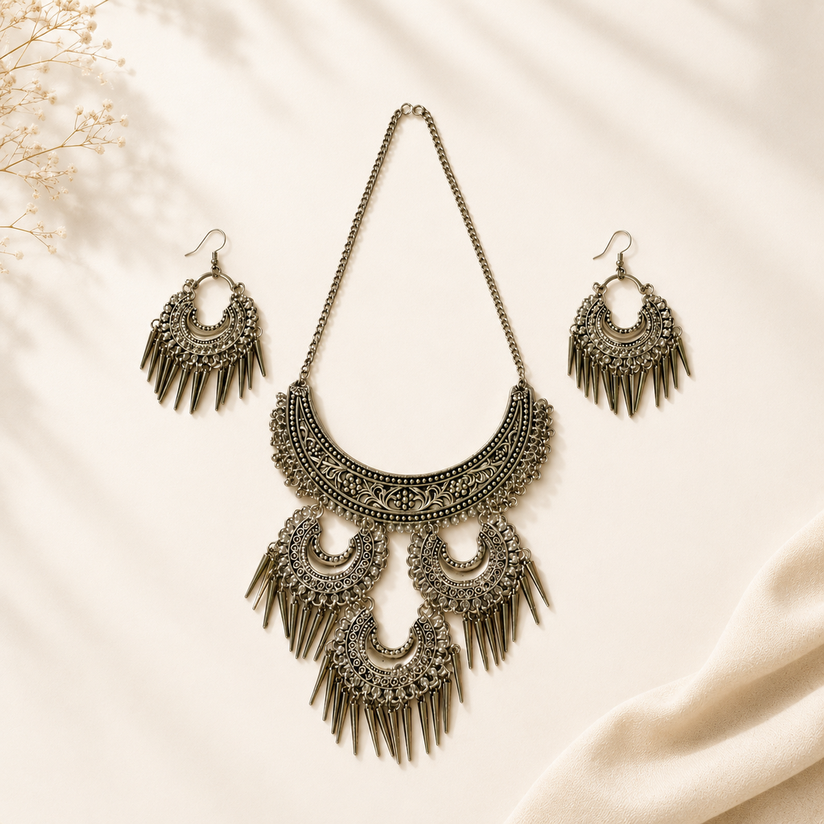 Oxidised Tribal Necklace Set with Earrings