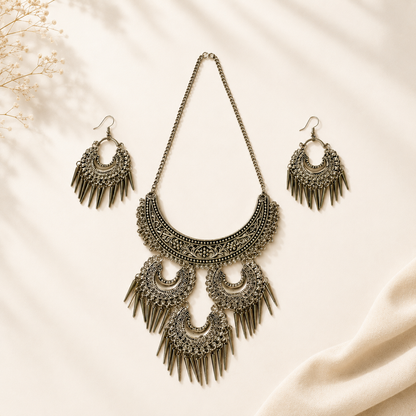 Oxidised Tribal Necklace Set with Earrings