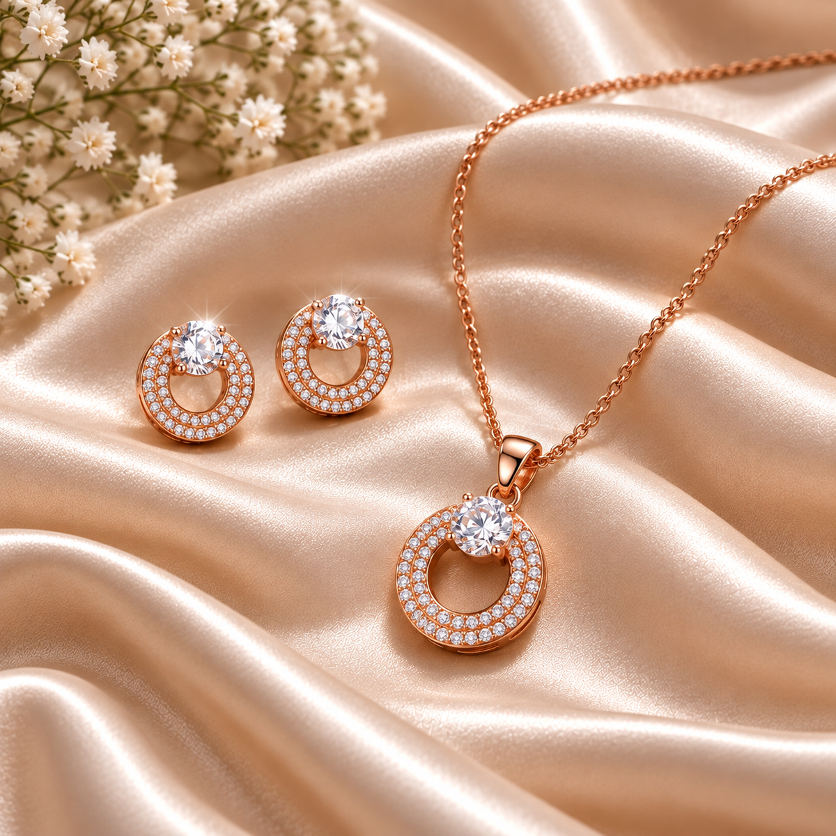 Rose Gold CZ Pendant Set