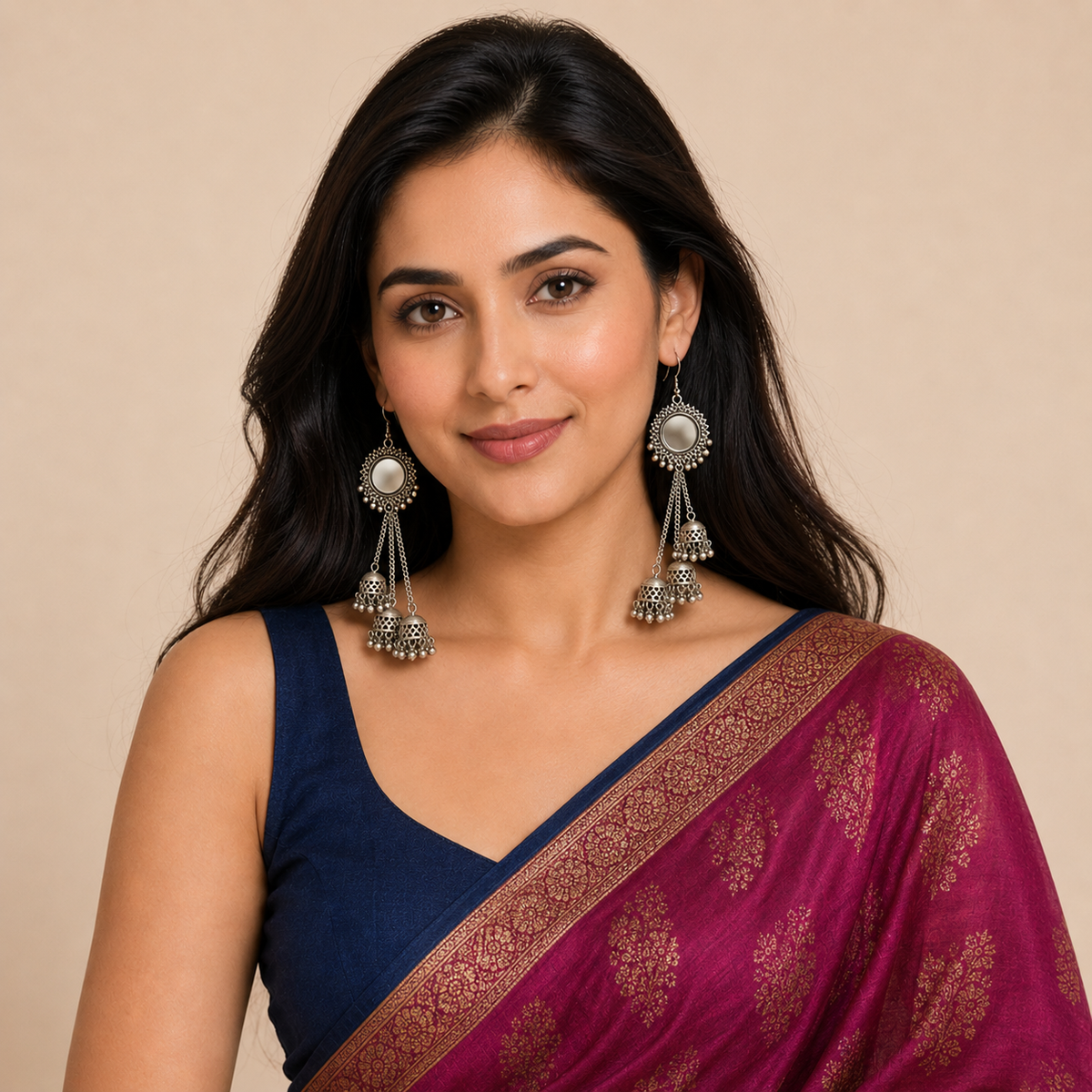 Oxidised Mirror Jhumka Earrings
