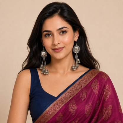 Oxidised Mirror Jhumka Earrings