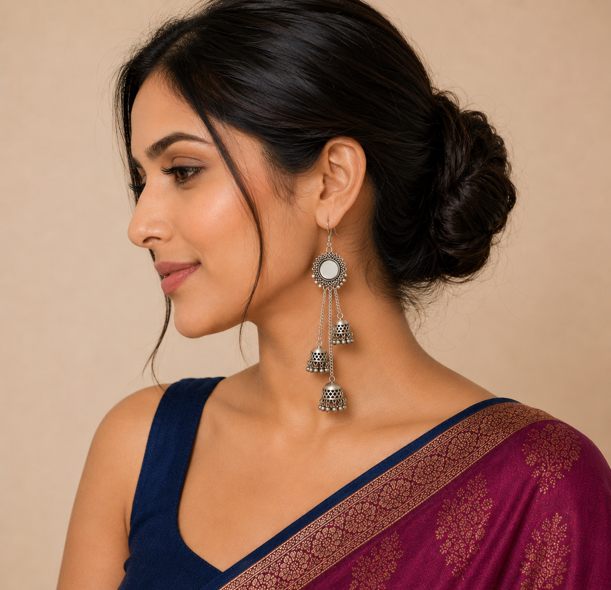 Oxidised Mirror Jhumka Earrings