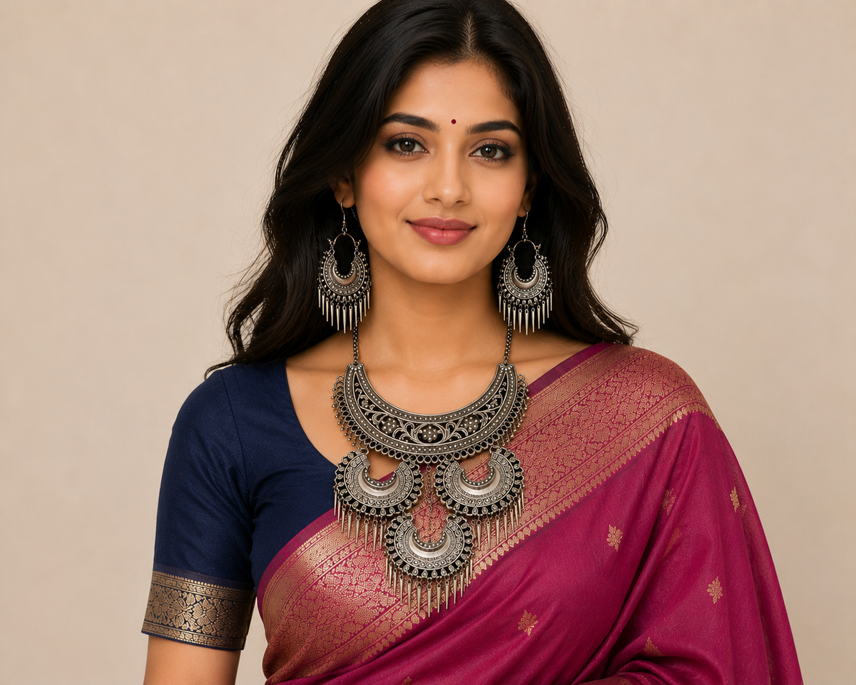 Oxidised Tribal Necklace Set with Earrings