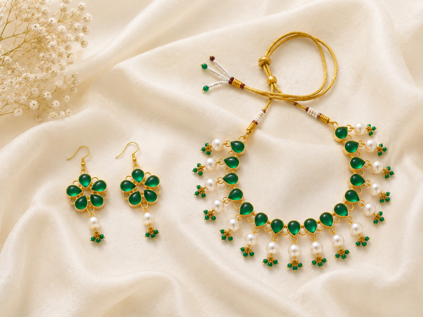 Green Kundan Necklace Set with Earrings
