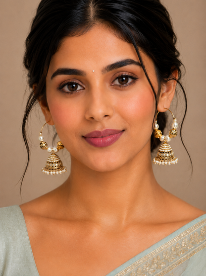 Gold Plated Pearl Jhumka Earrings