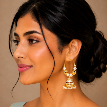 Gold Plated Pearl Jhumka Earrings