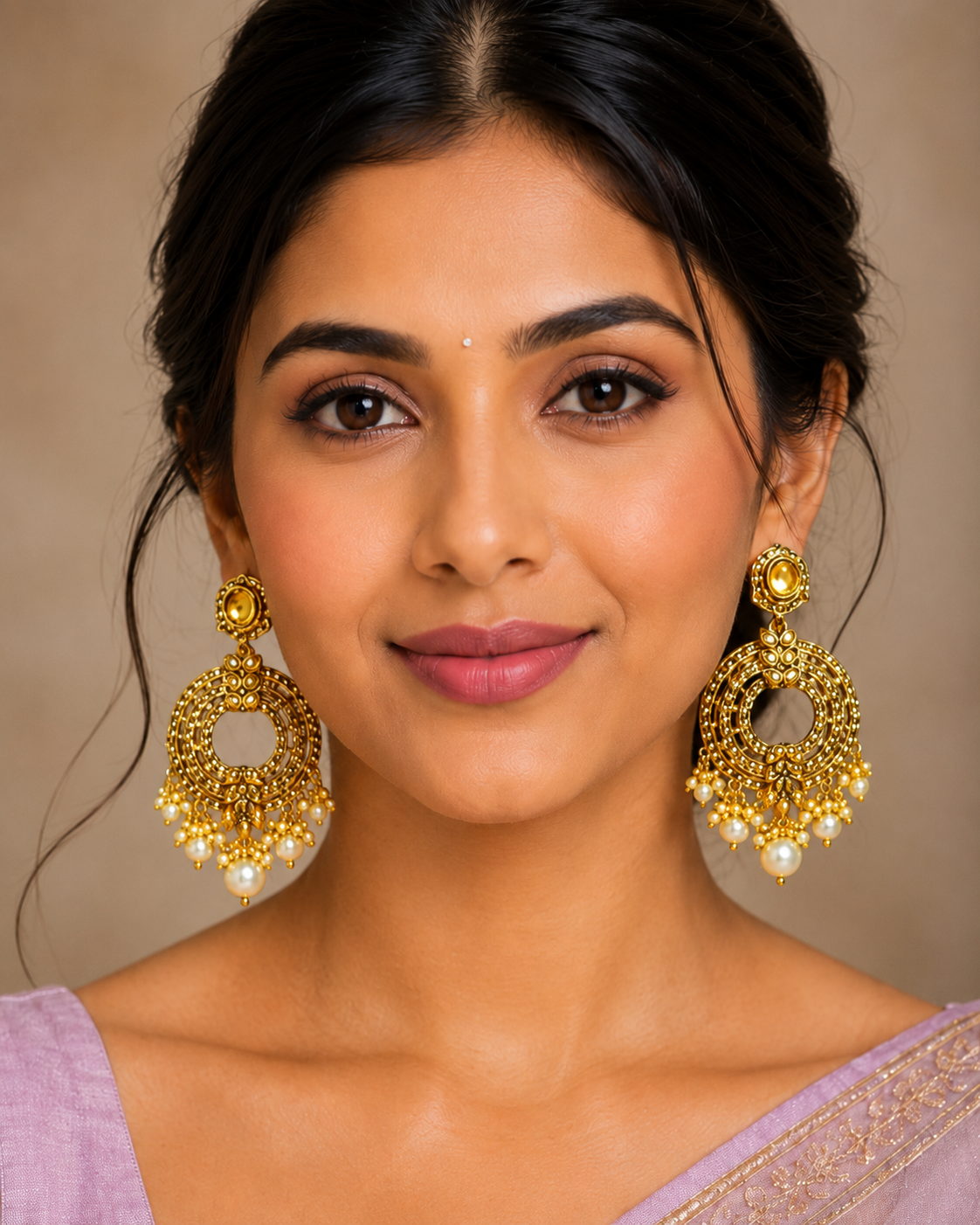 Gold Plated Pearl Drop Chandbali Earrings