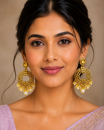 Gold Plated Pearl Drop Chandbali Earrings