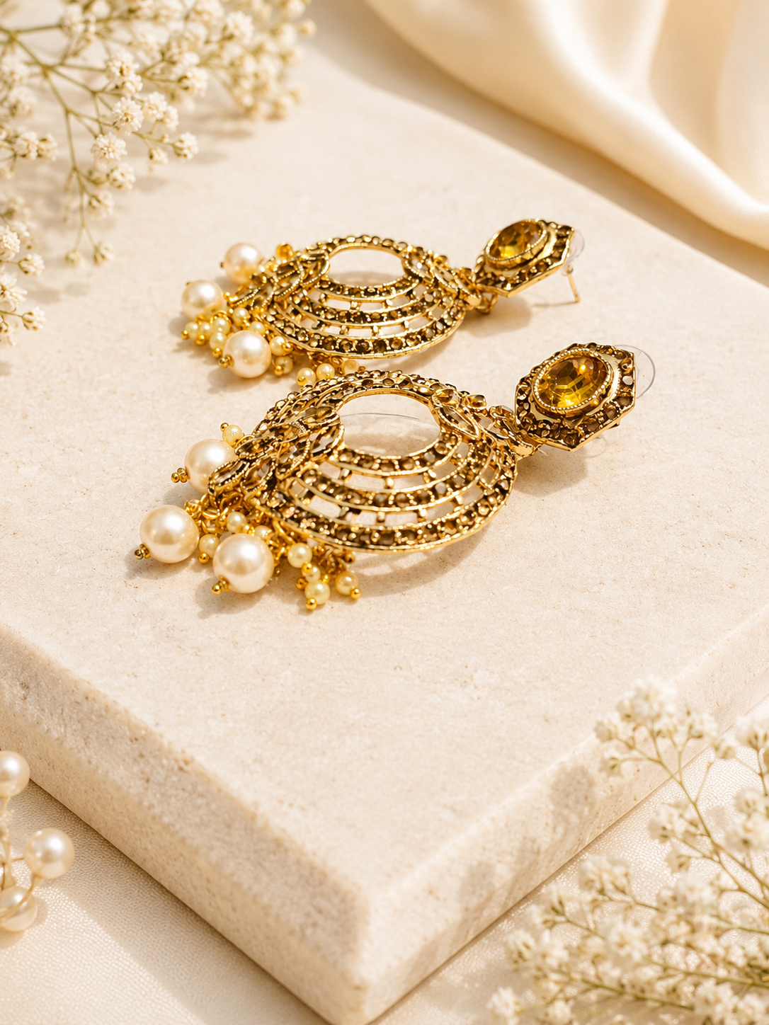 Gold Plated Pearl Drop Chandbali Earrings