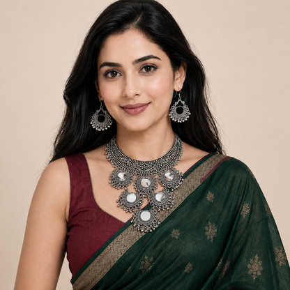 Oxidised Mirror Necklace Set