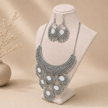 Oxidised Mirror Necklace Set