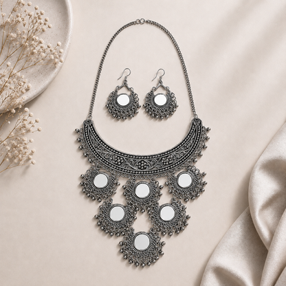 Oxidised Mirror Necklace Set