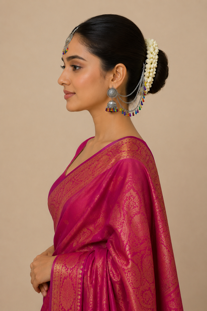 Oxidised Jhumka Ear Chain Set with Maang Tikka