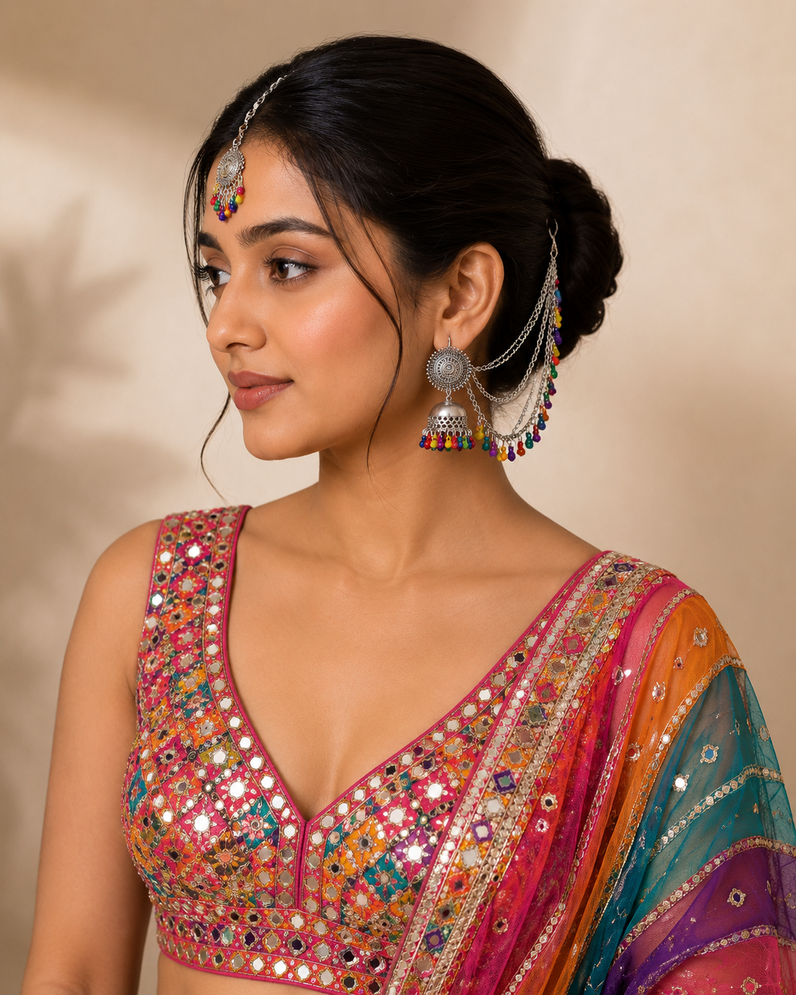 Oxidised Jhumka Ear Chain Set with Maang Tikka