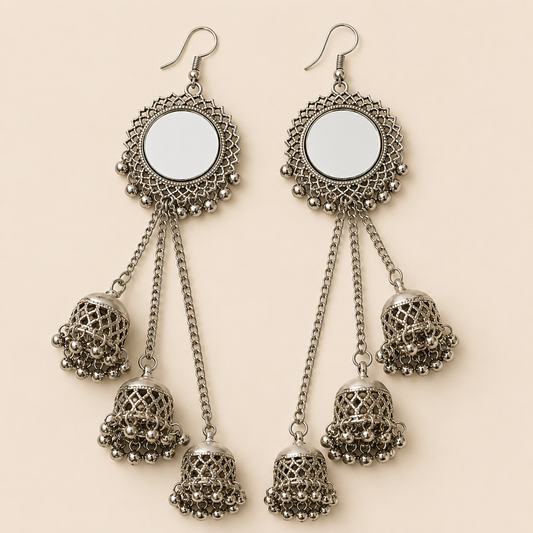 Oxidised Mirror Jhumka Earrings