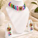 Traditional multicolor necklace set for women with matching drop earrings