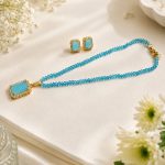 Close-up view of sky blue crystal pendant necklace for women
