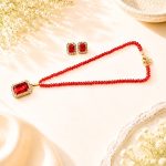 Elegant red gemstone pendant jewellery set for women