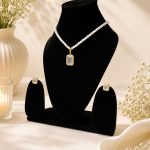 Gold plated white crystal pendant with pearl bead necklace for women