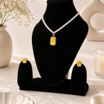Gold plated yellow crystal pendant with pearl bead necklace for women