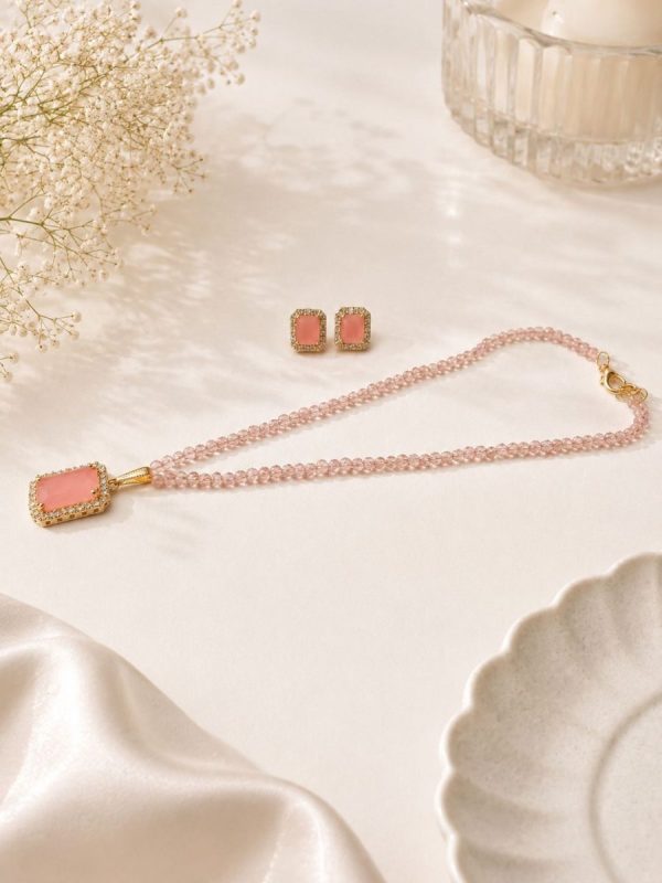 Elegant pink gemstone pendant jewellery set for women