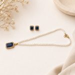 Elegant blue gemstone necklace set for women with stud earrings
