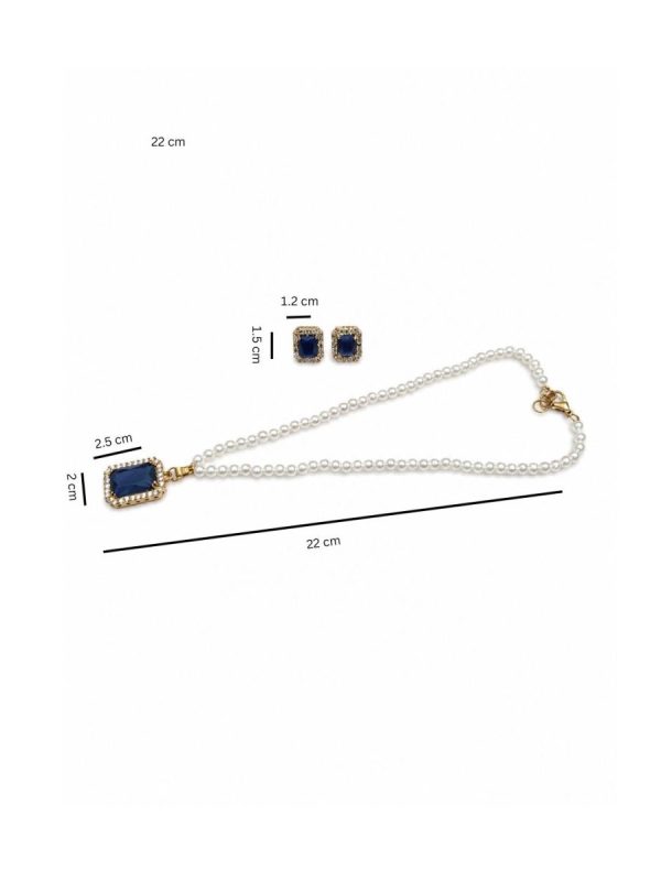 Blue crystal pearl necklace set for party and festive wear