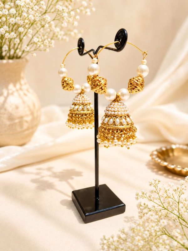 Designer hoop style jhumka earrings with pearl embellishments