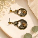 Designer ethnic dangle earrings in antique gold finish