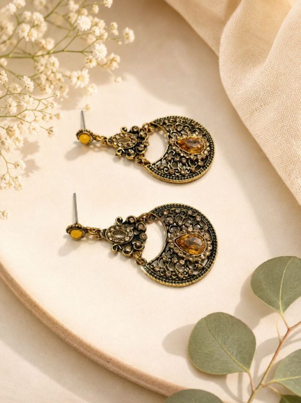 Designer ethnic dangle earrings in antique gold finish