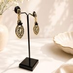 Traditional black stone drop earrings for festive wear