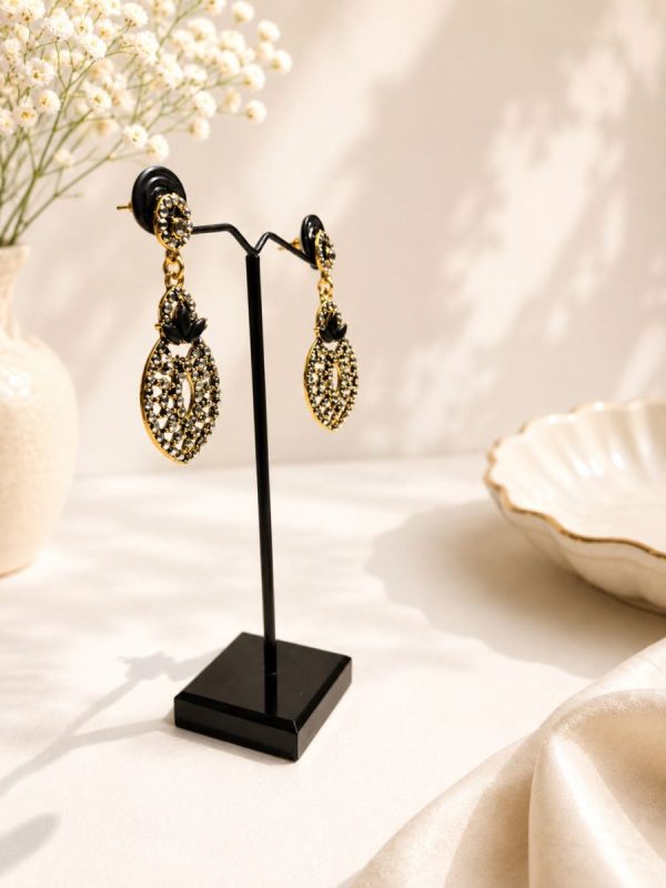 Traditional black stone drop earrings for festive wear