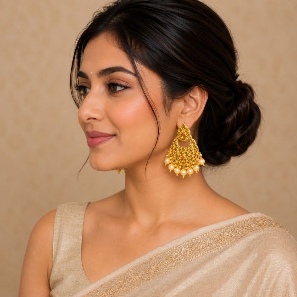 Ethnic pearl chandbali earrings for saree and lehenga styling